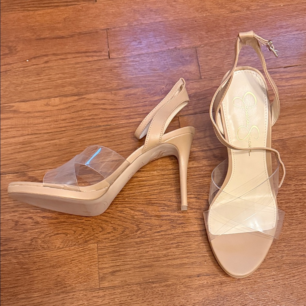 Jessica Simpson Tan Heels with Clear Straps - Picture 2 of 3